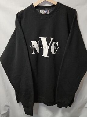 Pro Player Black Crewneck Sweater with White NYC Graphic 90's XXL